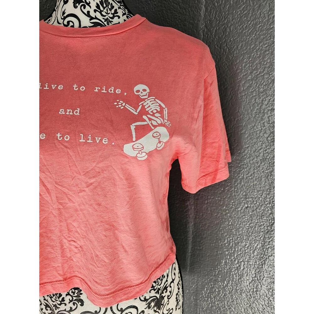 Women's Riot Queen Crop Top Pink Size Small Skeletons Skateboarding Live To Ride - Picture 5 of 14
